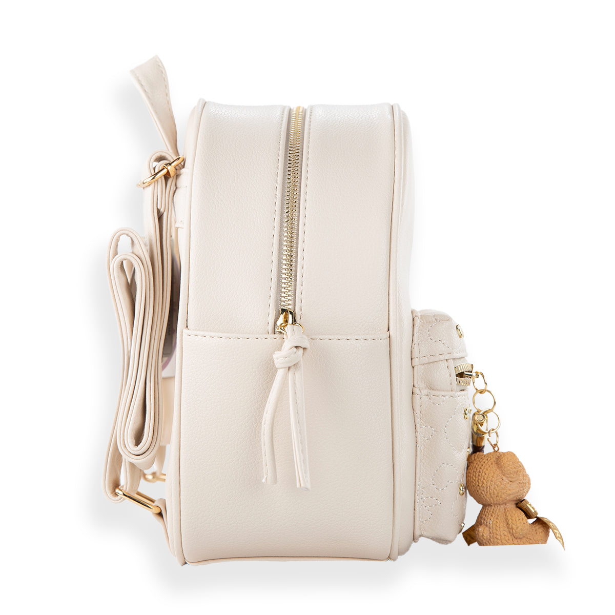 Heart-Quilted Mini Backpack with Bear Charm