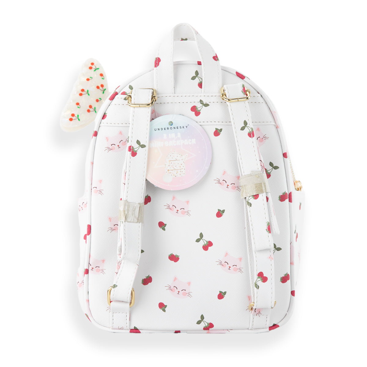 Kitten & Strawberry Quilted Mini Backpack Set