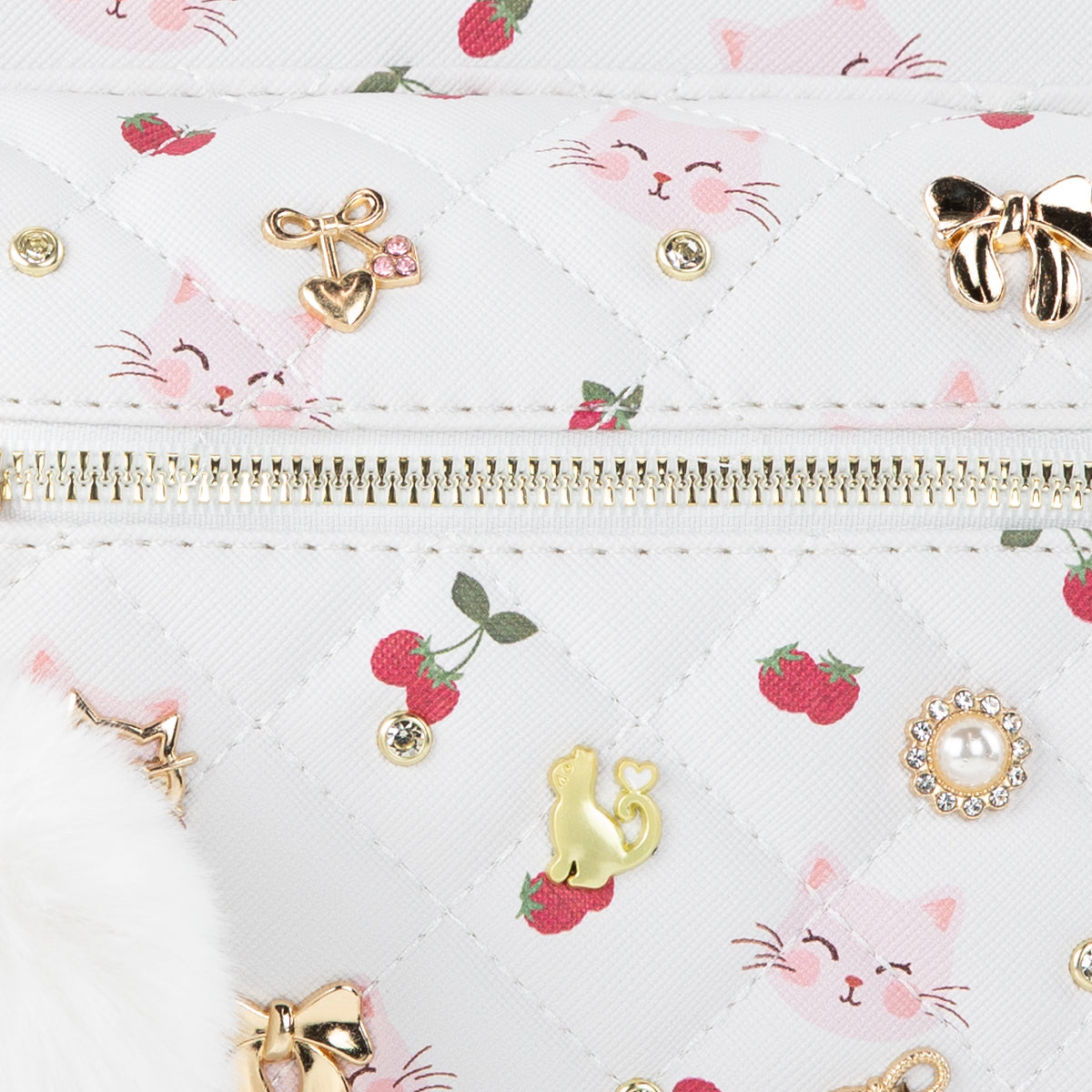 Kitten & Strawberry Quilted Mini Backpack Set