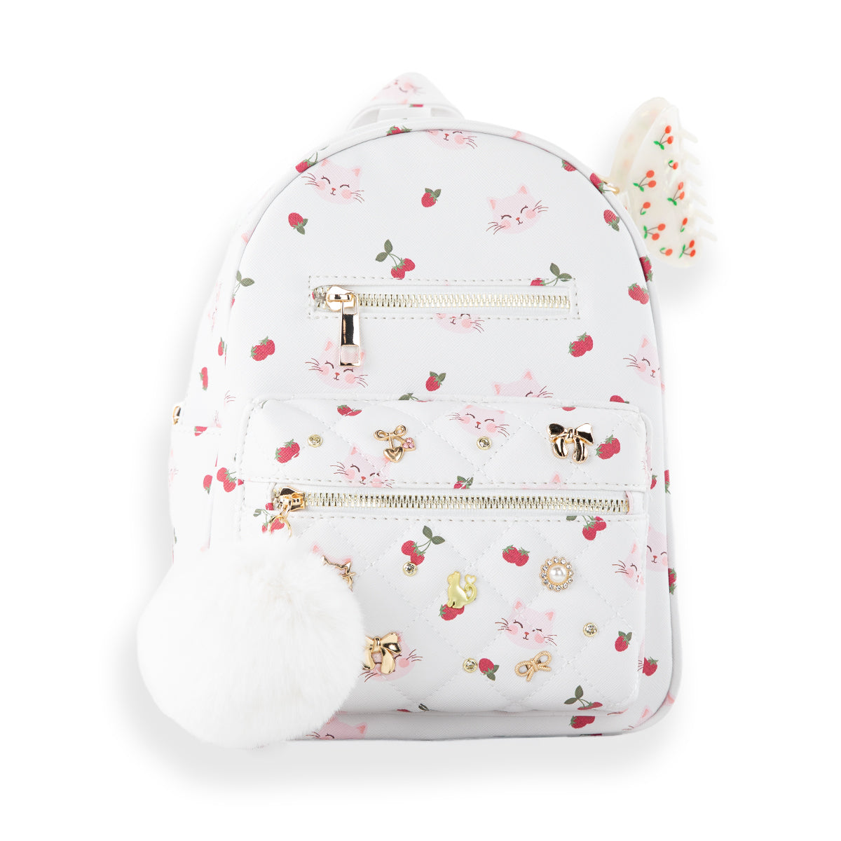 Kitten & Strawberry Quilted Mini Backpack Set